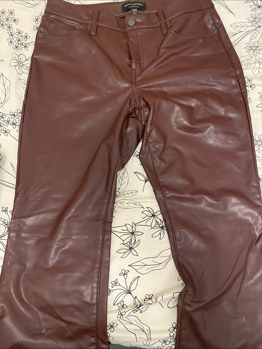Banana Republic Faux Leather Wide-Leg Jeans - Burgundy Brown